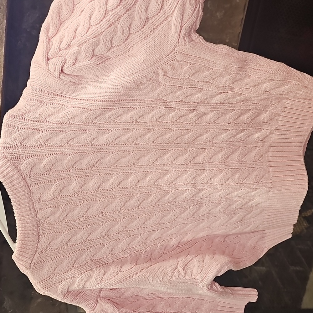 NWT Pearls on Pink Cable Crop Sweater L - Picture 6 of 6